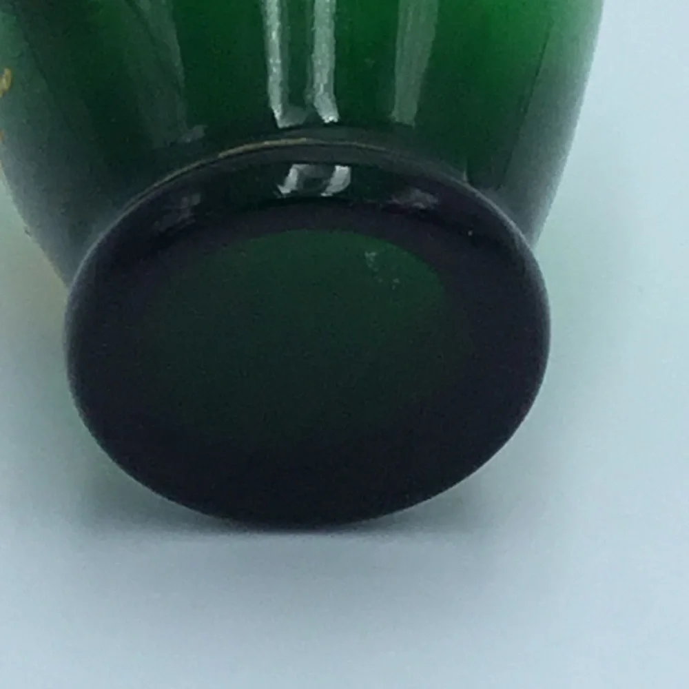 Green Art Glass Floral and Gold Trim Vase